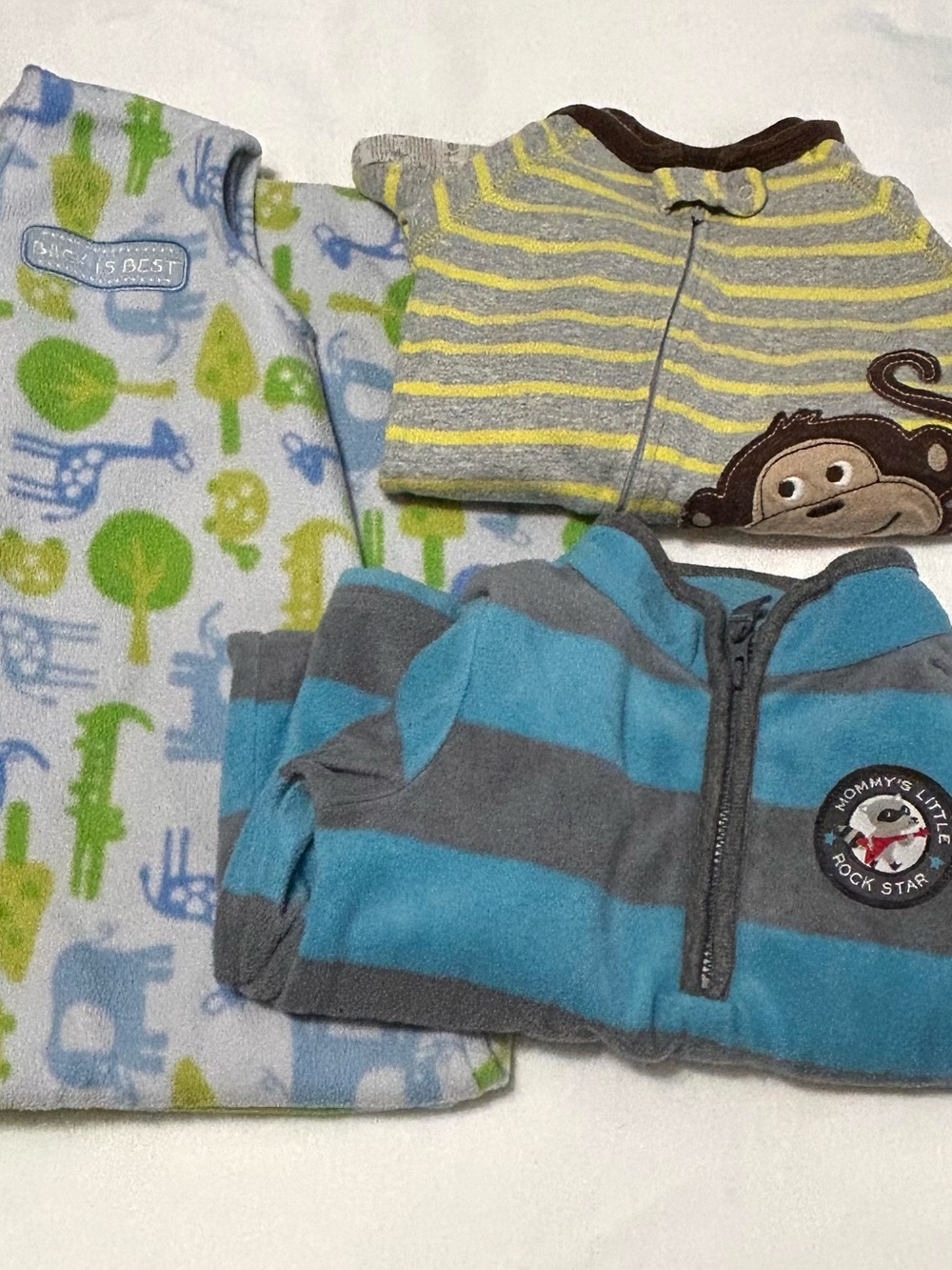 18 month 3 Pieces Baby Fleece Sleepers Sleep Sack - Blue, Gray, Green, Yellow